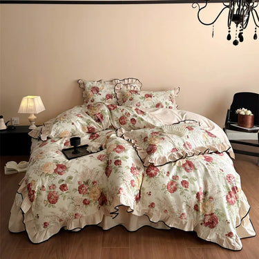 Rose Vintage French Floral Patchwork Duvet Cover Set, Cotton Bedding Set